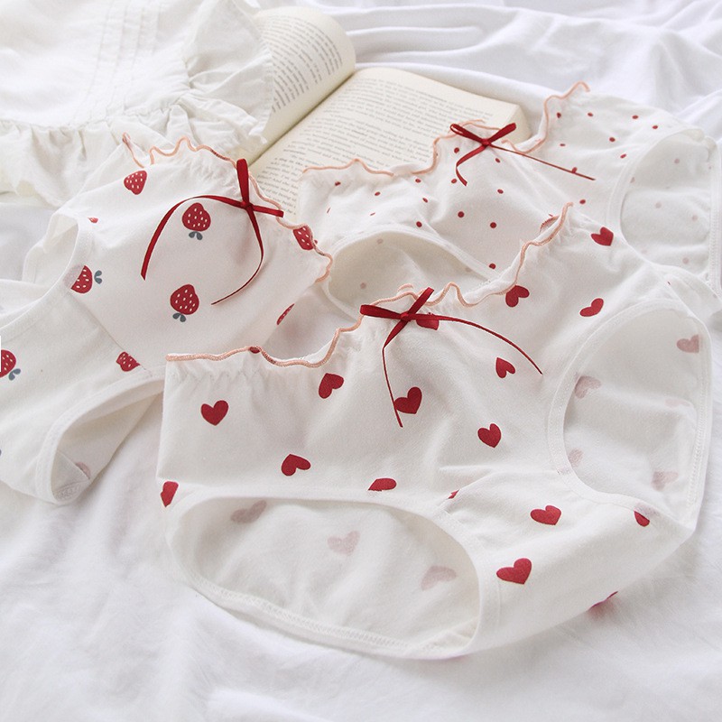 [ M,L,XL ] Quần Lót Cotton Hoạ Tiết Trái Tim Đỏ Dễ Thương Chíp Nữ Cotton Xinh Xắn Mainia Shop