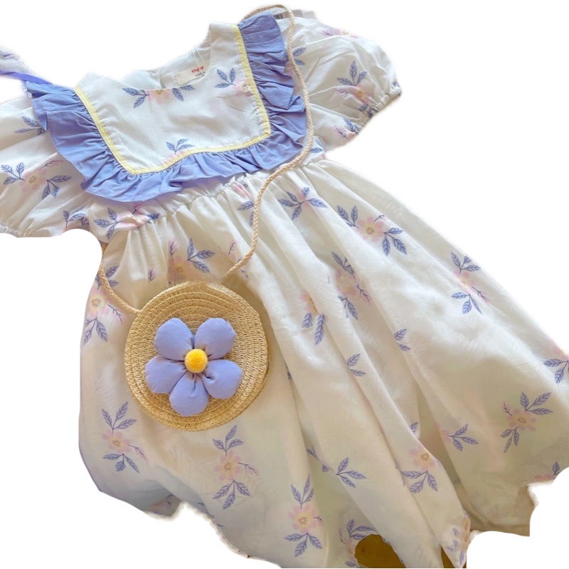 Đầm Công Chúa Tay Phồng Họa Tiết Hoa Ngọt Ngào Phong Cách Hàn Quốc Thời Trang Mùa Hè Cho Bé Gái