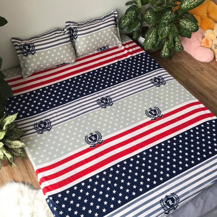 Sét Chăn Ga Gối 5 Món Cotton Poly Emmidecor Mẫu Cờ Mỹ