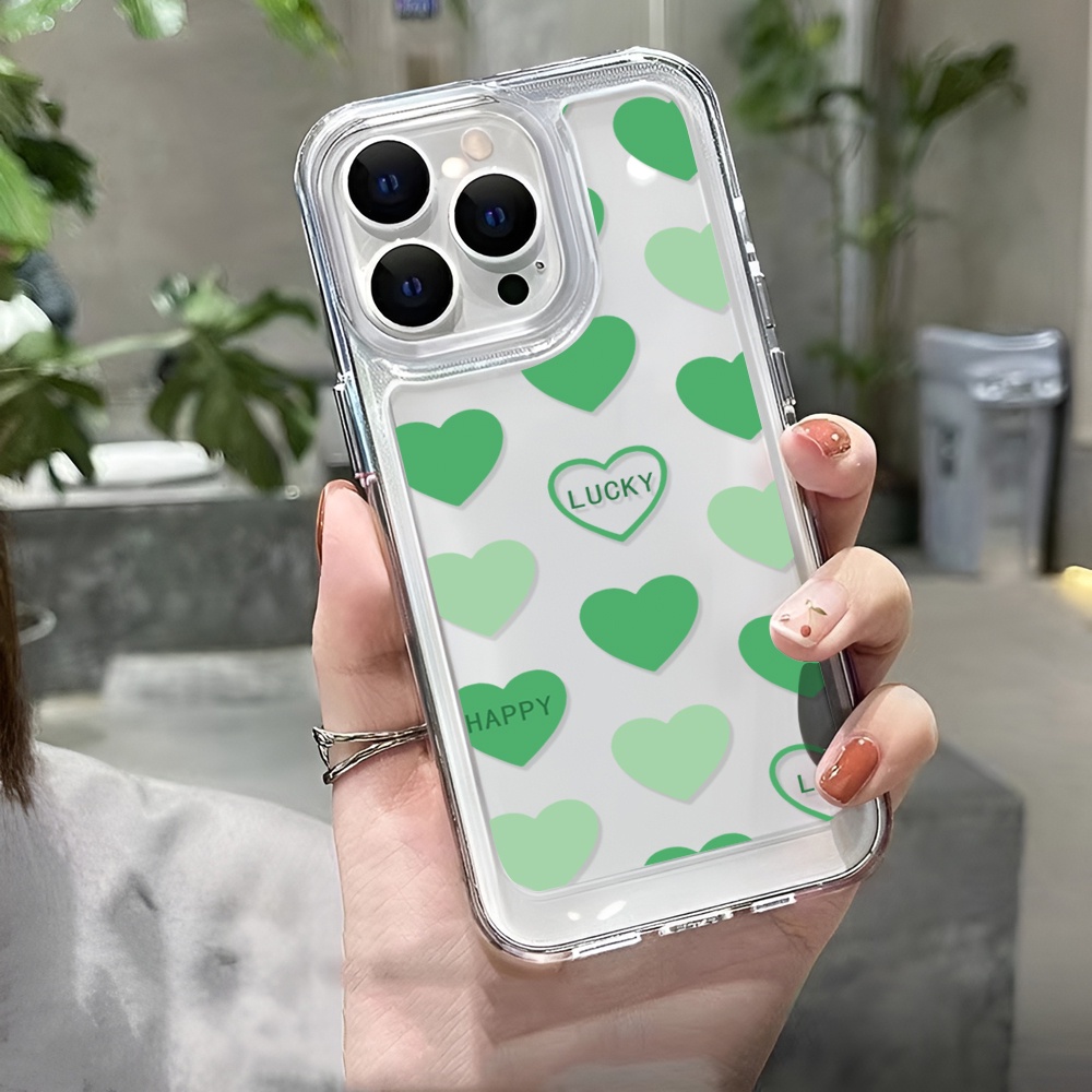 Ốp Điện Thoại Trong Suốt Họa Tiết Trái Tim Màu Xanh Lá Cho iphone 14ProMax 14Plus 13 11 12 7Plus X XR