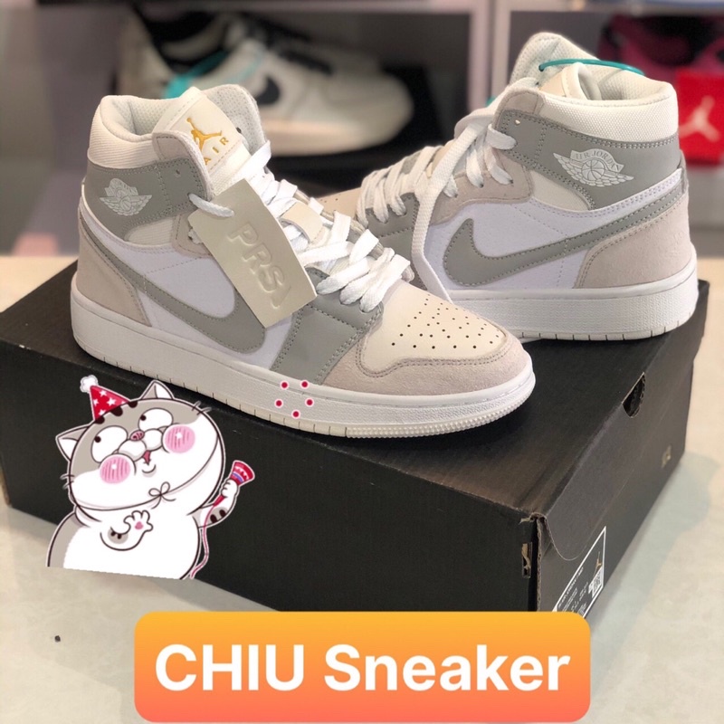 [ CHIU Sneaker ] Giày Sneaker jd1 cổ cao paris hàng độc da full da bò thật Jordan cổ cao trắng