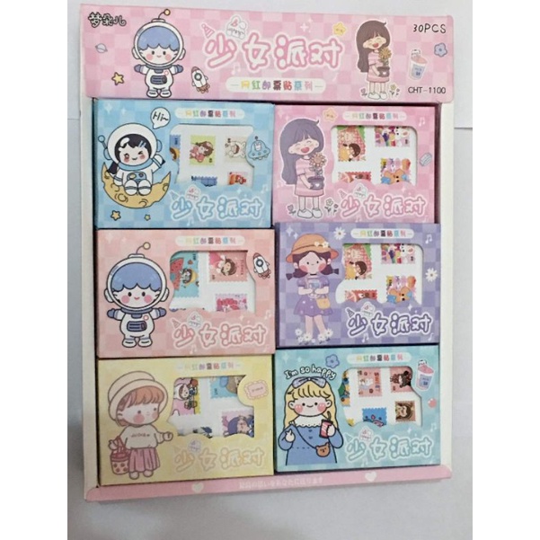 1 HỘP -12 TẤM STICKER TEM THƯ TRANG TRÍ SỔ TAY ĐỒ LƯU NIỆM