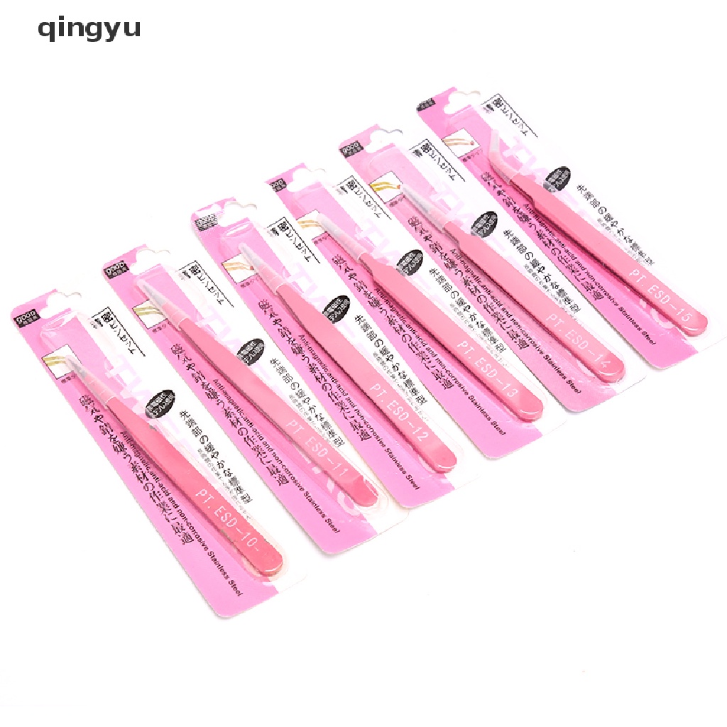 qingyu Professional pink Eyebrow Tweezers Hair Beauty Slanted Stainless Steel Tweezer PLI