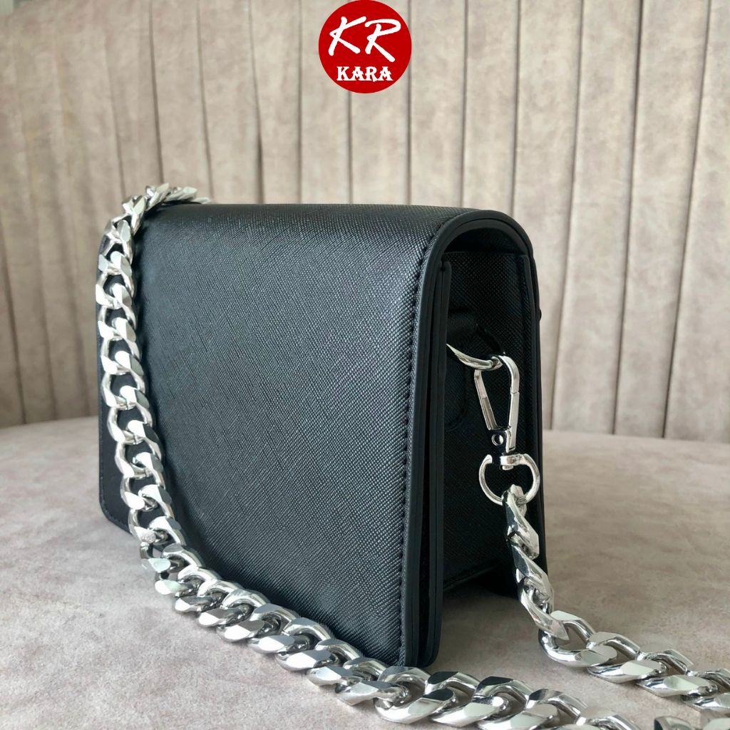 Túi Đeo Chéo Nữ Basic Bản Vuông Phối Xích KARA 477- Size 18*13*6cm, Dây xích xịn sò 107cm, Da PU cao cấp