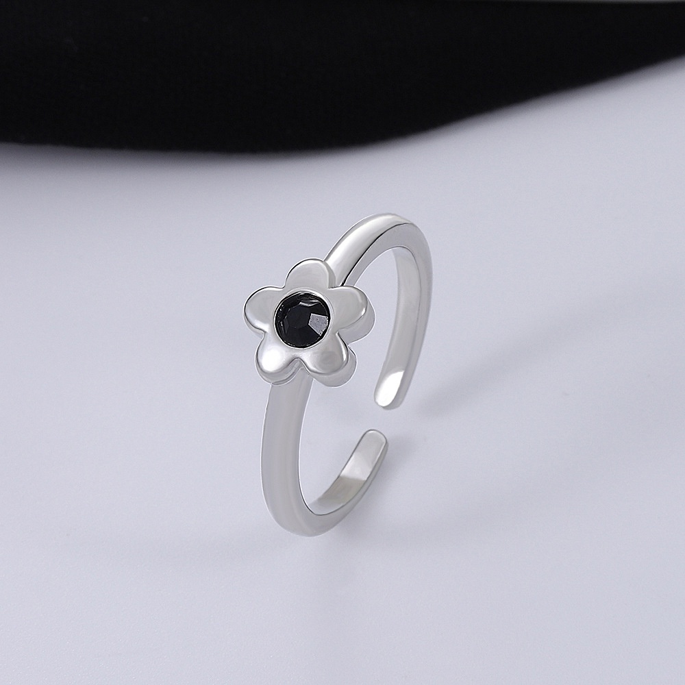 Nhẫn Hở Hình Hoa Đính Đá zircon Màu Đen / Bạc Tùy Chỉnh Phong Cách Hàn Quốc Thời Trang Cho Nam Và Nữ