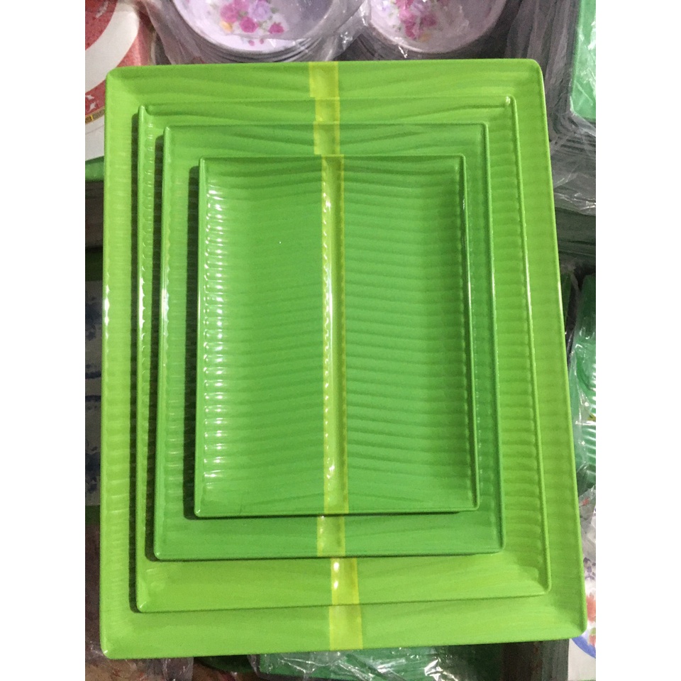 Đĩa Nhựa Giả Lá Chuối Hình Chữ Nhật Nhiều Size thương hiệu cao cấp fataco