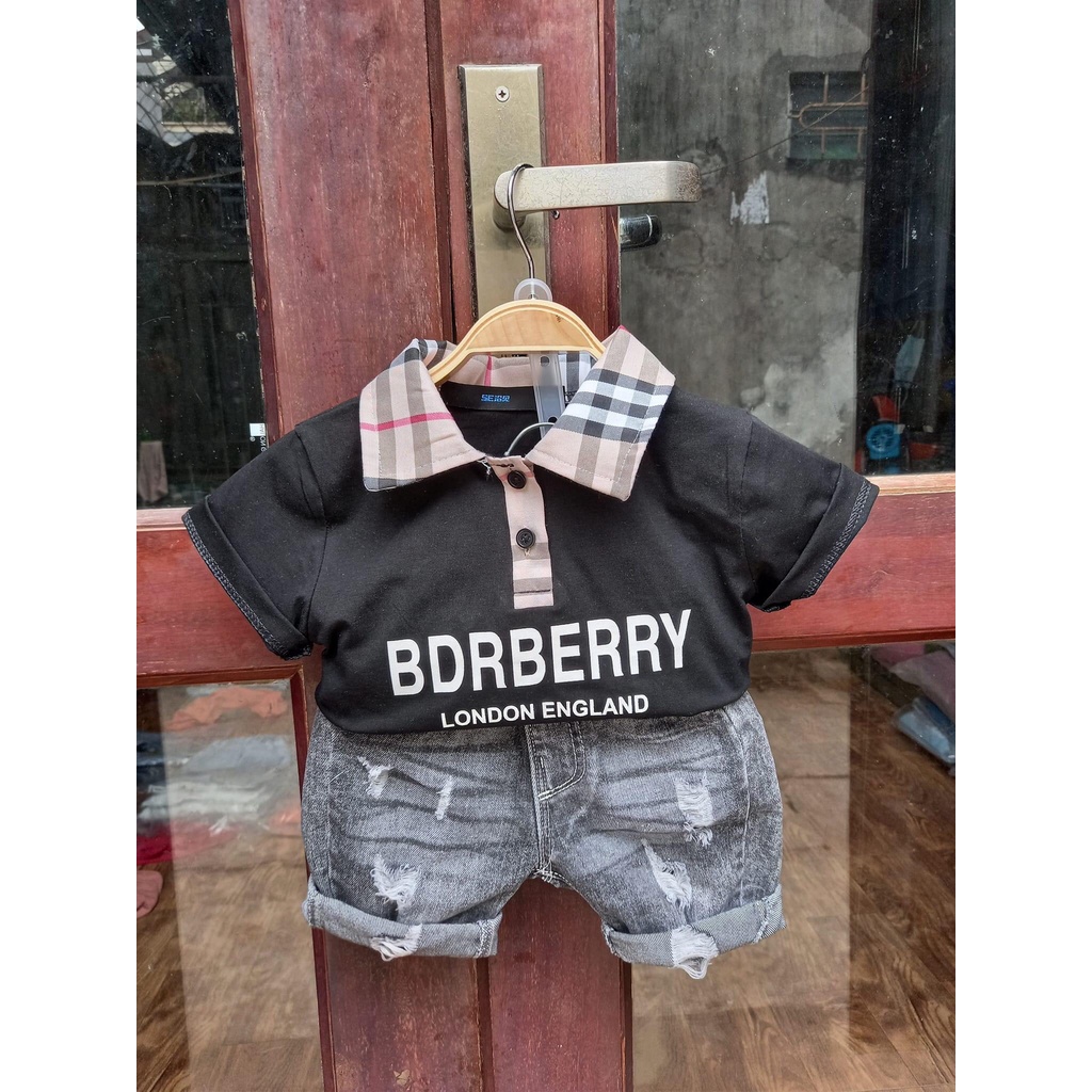 Set áo thun thể thao và quần short jean Quảng Châu cho bé trai