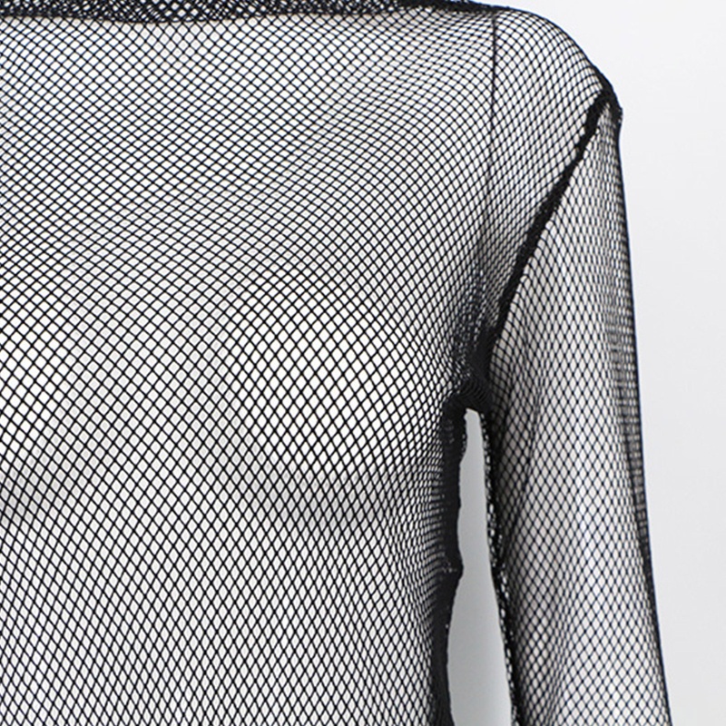 Áo Thun Tay Dài Phối Lưới Xuyên Thấu Phong Cách Harajuku Thời Trang Mùa Hè Cho Nữ Ốp