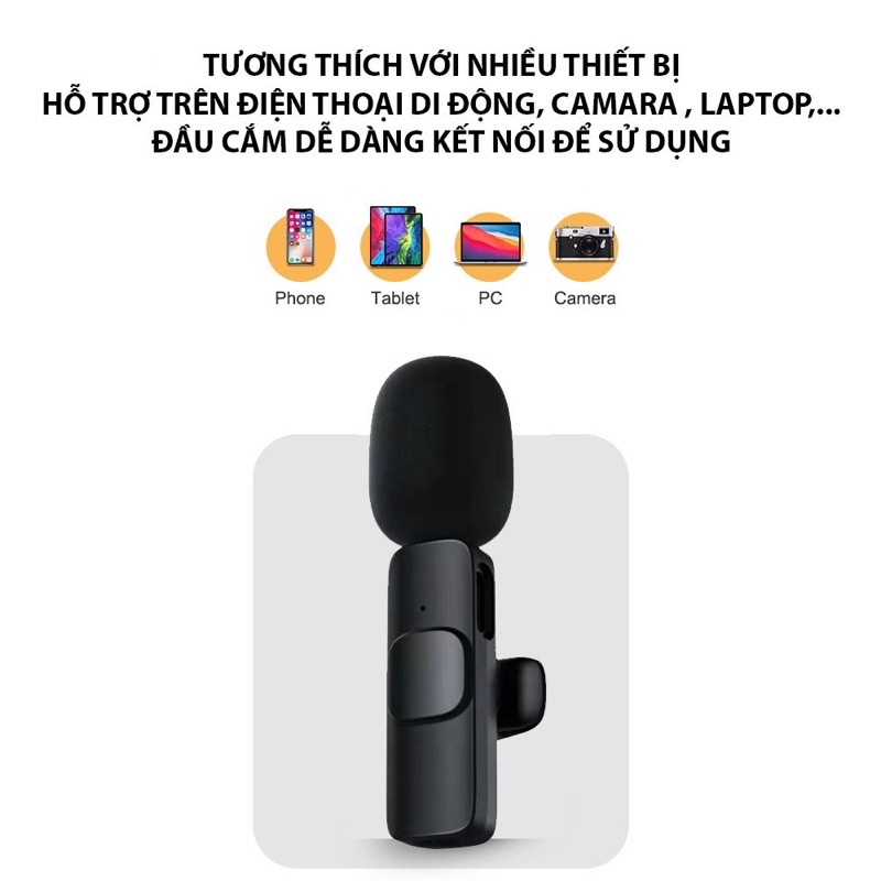 Mic Thu Âm Không Dây - Cài Áo, Lọc Tiếng Ồn, Thu Xa 20M, Dùng Cho Điện Thoại Android/IOS, Livestream, Quay Vlog, Thu Âm
