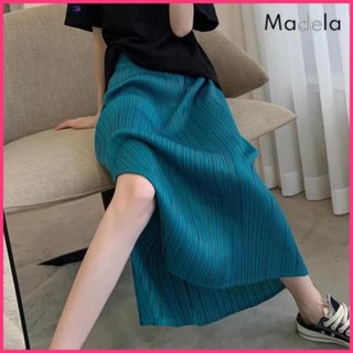 .hot chân váy dài xếp ly xẻ tà, chân váy midi dập ly xẻ đùi madela hot.
