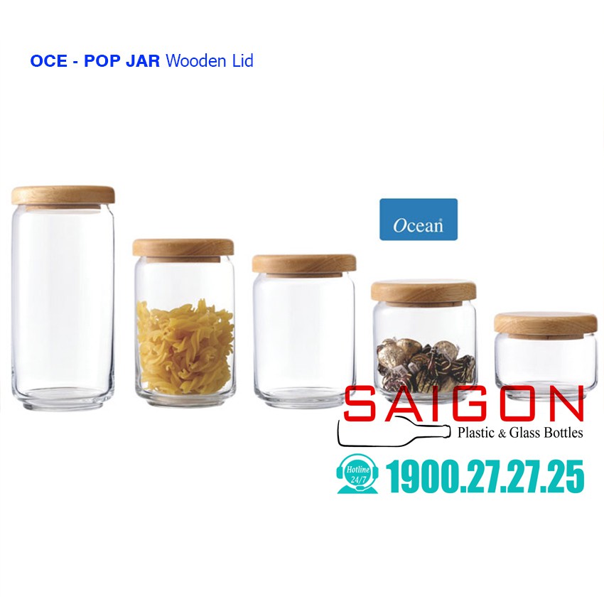 Hũ Thủy Tinh Ocean Pop Jar Wooden Lid Cao cấp | Hũ Nắp Gỗ