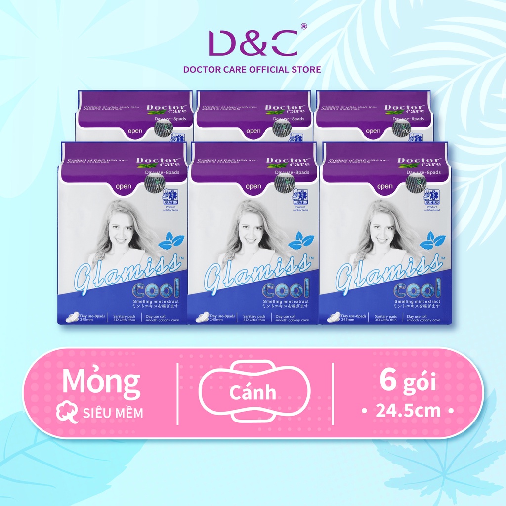 Băng vệ sinh thảo dược Glamiss Cool ban ngày 24cm Combo 6 gói