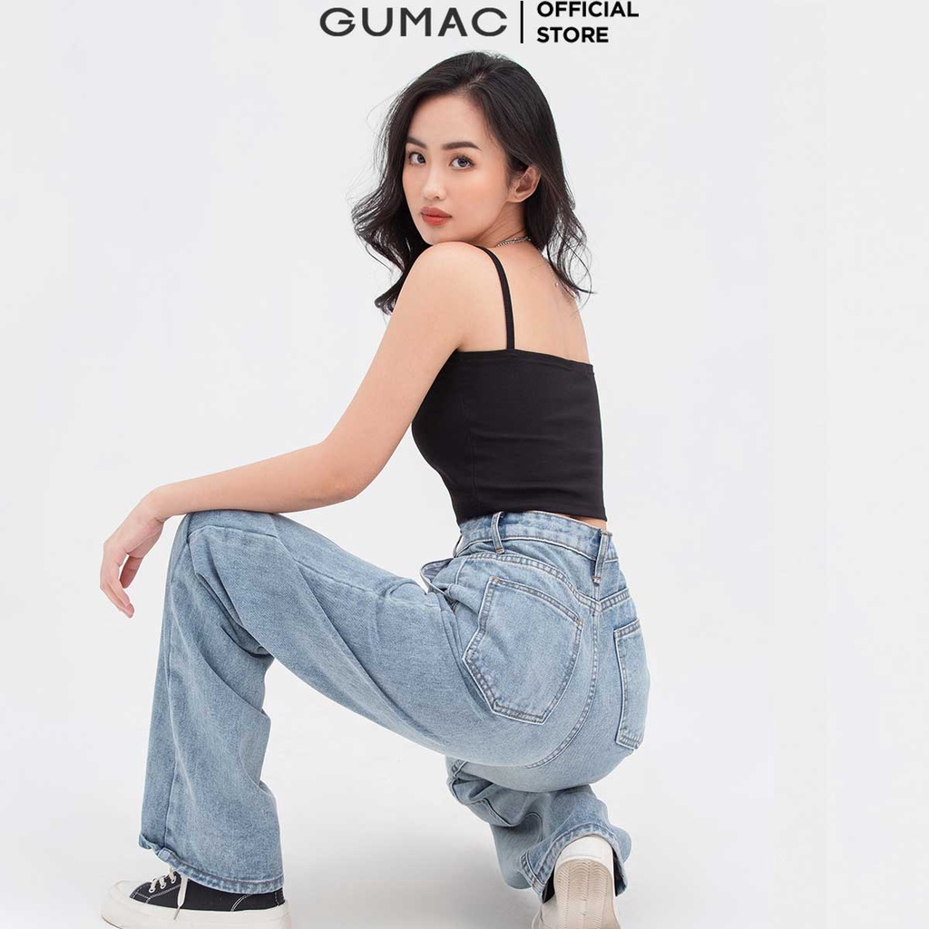 [Mã WABRGUM giảm 10% tối đa 30K đơn 99K] Áo croptop nữ hai dây thời trang GUMAC thun borip - co giãn nhiều màu ATC05051