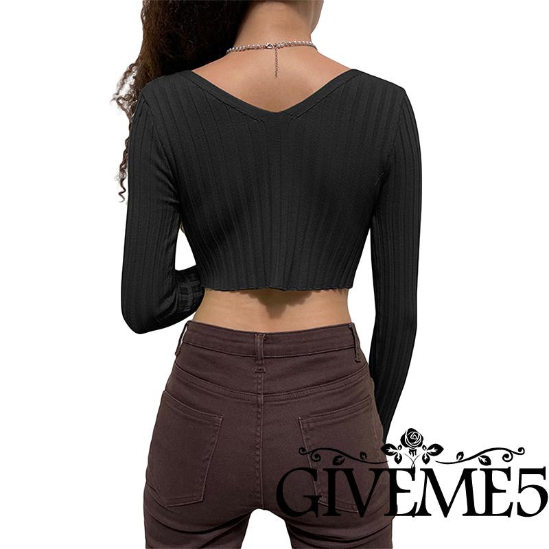 Áo Croptop Tay Dài Màu Sắc Thanh Lịch Cho Nữ