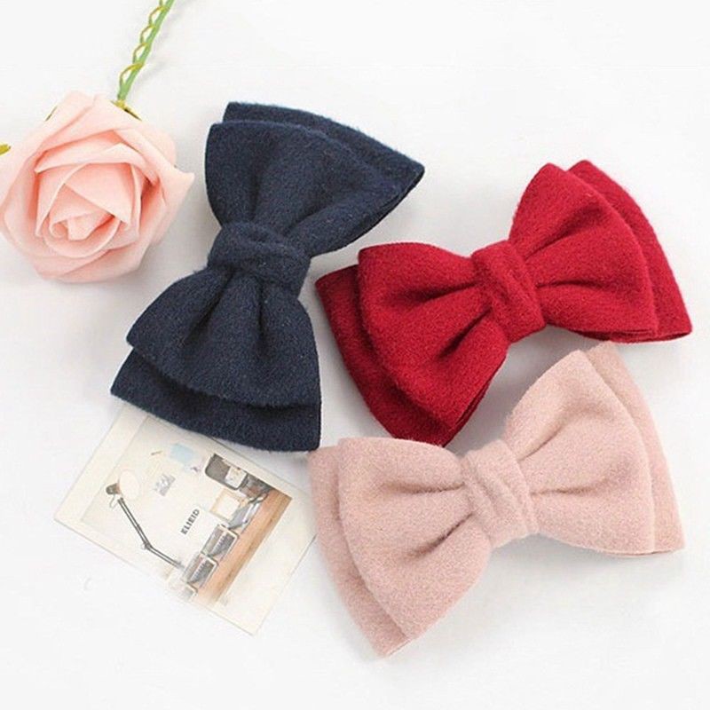 Kẹp tóc hình nơ màu trơn thanh lịch cho nữ