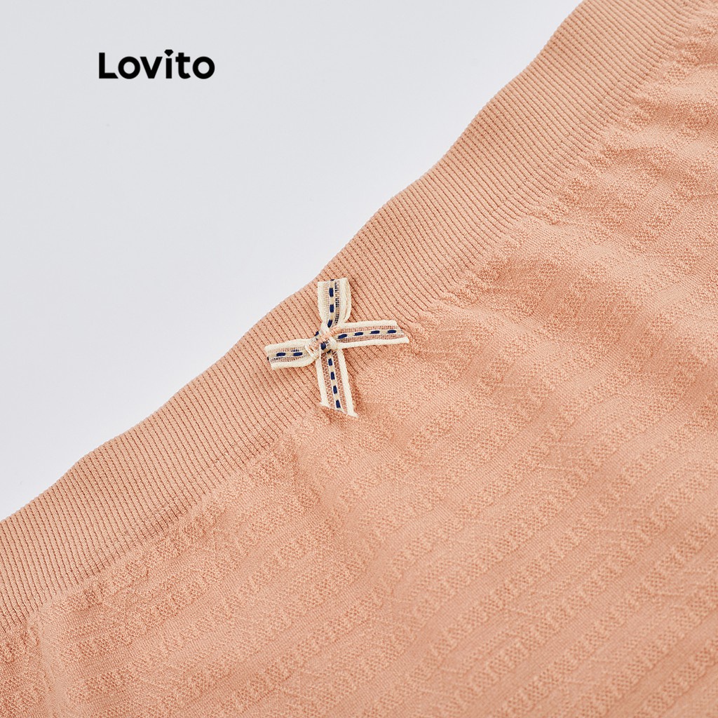 Lovito Bộ 3 chiếc Quần lót lưng cao bằng ren trơn tương phản L26AD140