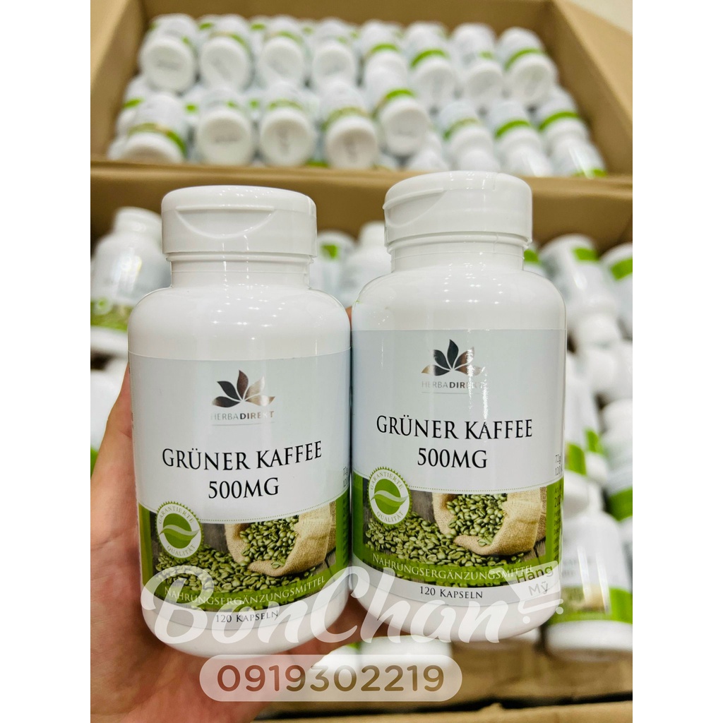 Viên uống hỗ trợ giảm cân Herbadirekt Gruner Kaffee 1500mg chiết xuất cà phê xanh - 120 viên - Đức Auth