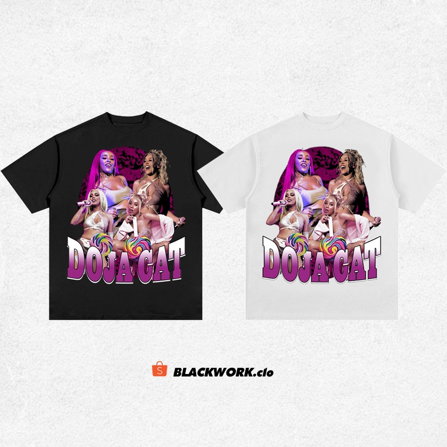 Áo Thun Vintage Doja Cat Tay Lỡ Unisex - Đen/Trắng Cổ Tròn | Blackwork