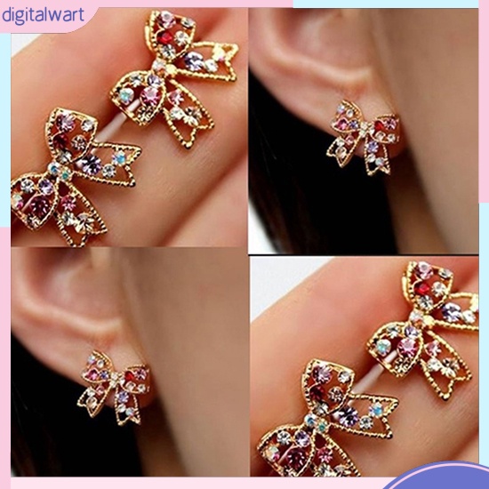 Cặp khuyên tai hình nơ đính đá nhiều màu sắc lấp lánh sang trọng cá tính dành cho nữ