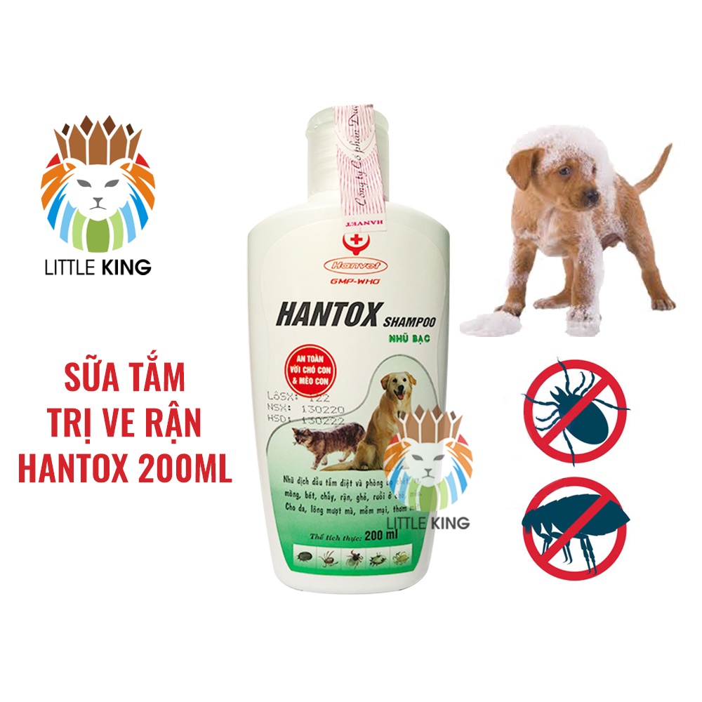 Sữa tắm Hantox Shampoo Xanh Nhũ Bạc 200ml Sữa tắm trị ve rận bọ chét an toàn với chó con và mèo con Little King pet shop