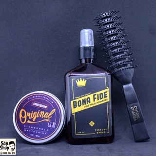Combo Sáp vuốt tóc Original Clay 100g + xịt tạo phồng pre styling Bona Fide + lược bán nguyệt