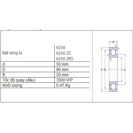 Vòng bi SXM chính hãng 6210, 6210/C3, 6210-2Z, 6210-2Z/C3, 6210-2RS1, 6210-2RS1/C3