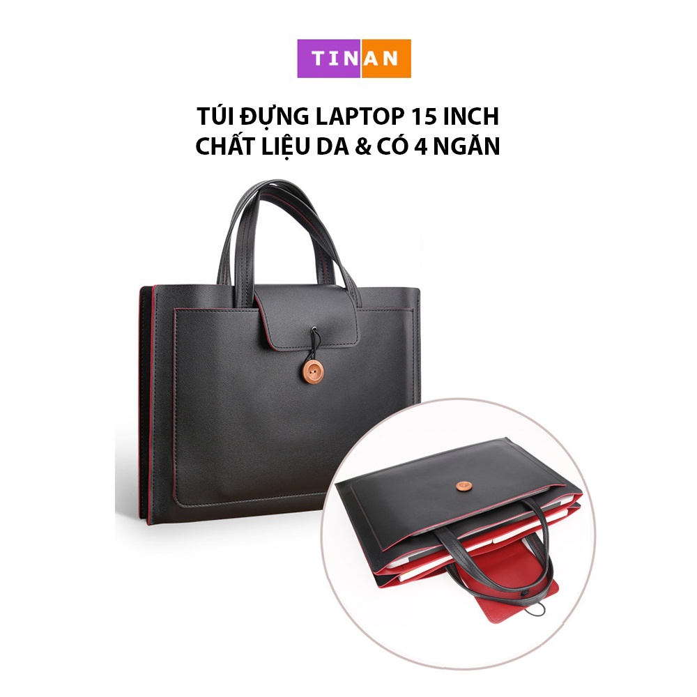 Túi Đựng Laptop 15inch Chất Liệu Da, 4 Ngăn, Thanh Lịch Cho Nam Và Nữ