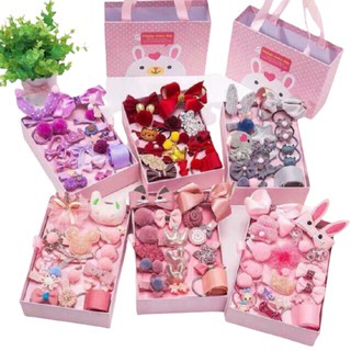 Hộp 18 phụ kiện kẹp tóc, nơ buộc tóc, dây cột tóc cho bé gái phong cách Hàn Quốc xinh xắn dễ thương