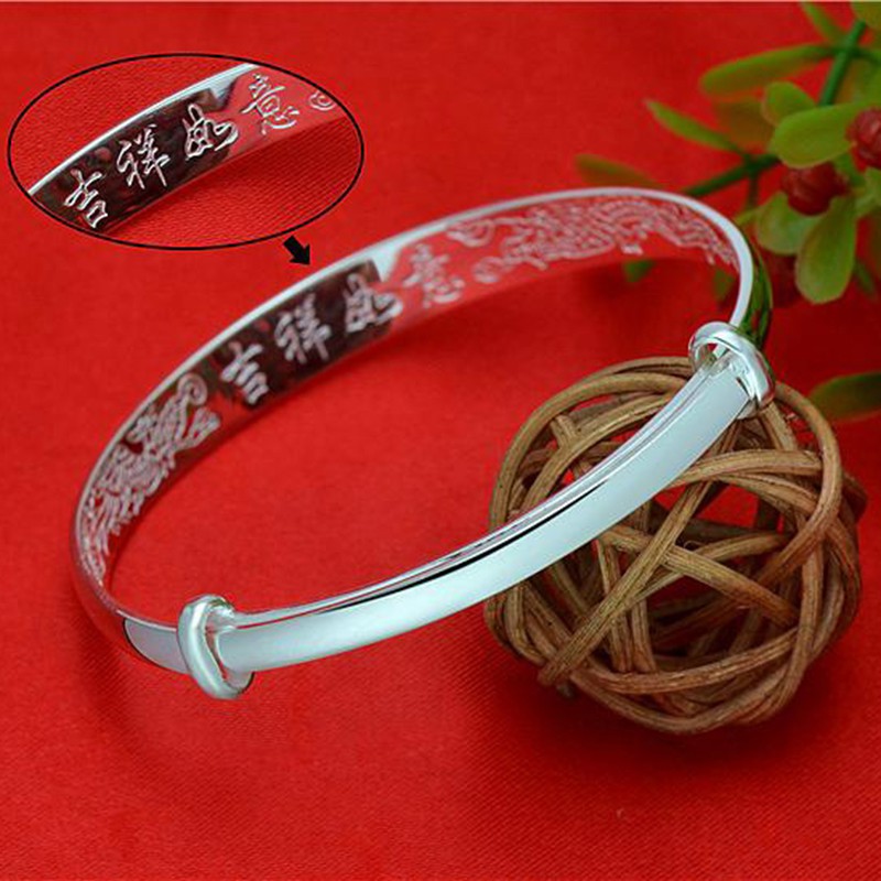Vòng tay bằng bạc 925 nguyên chất khắc ký tự đơn giản dành cho nữ