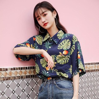Áo sơ mi họa tiết lá đào