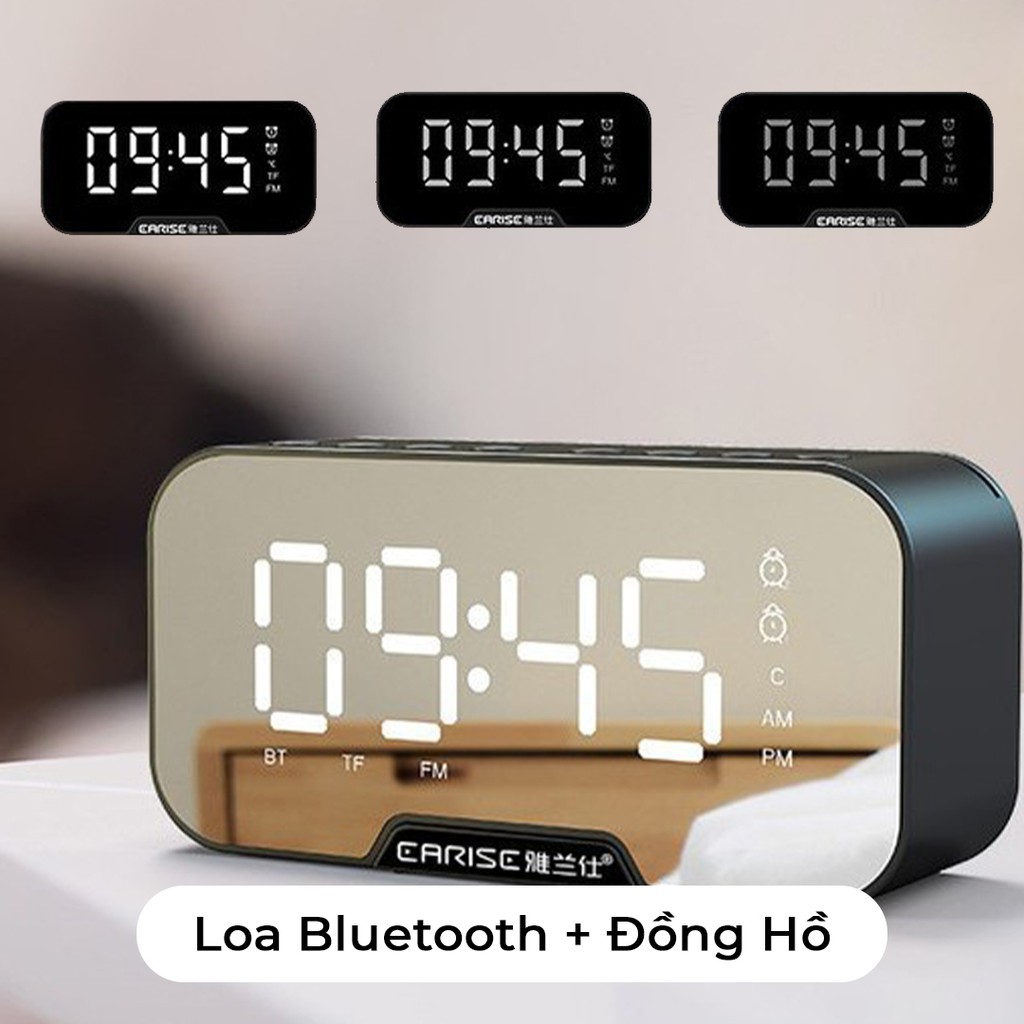 【SP-EARISE】 Loa bluetooth CARISE tích hợp đồng hồ báo thức, mặt kính tràn viền cao cấp