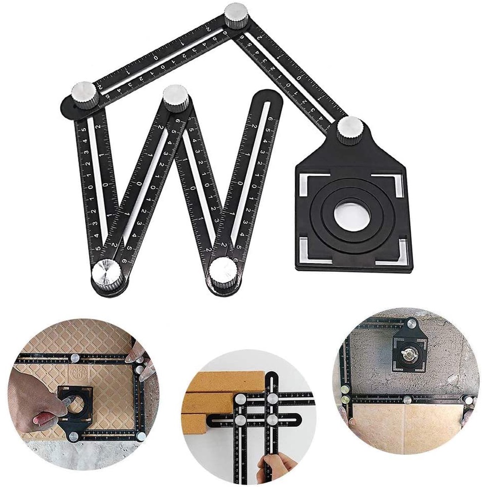 Thước Đo Cắt Gạch Kiêm Địng Vị Lỗ Khoan Chính Xác, Điều Chỉnh Đa Góc - Thước Thông Minh Gập 6 Đoạn - Tiện Dụng