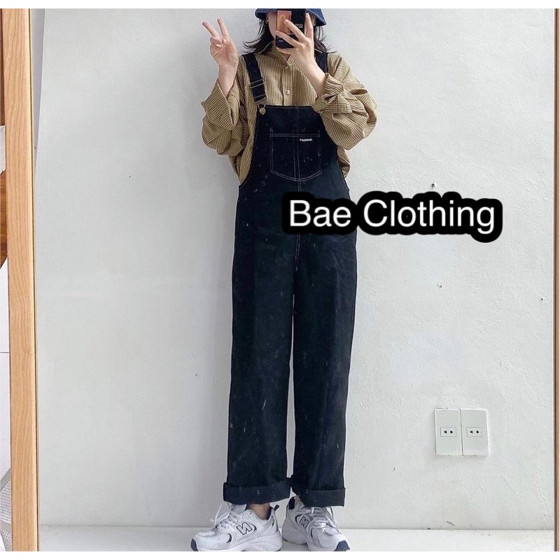 Quần yếm chỉ nổi form dài style hàn ullzang hàng nhập chất vải đay dặn