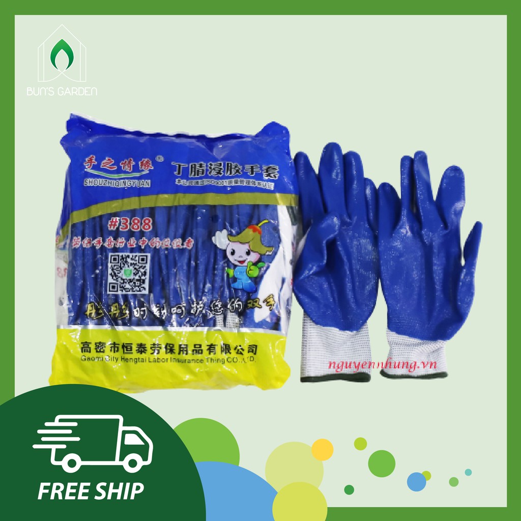 Găng tay làm vườn - găng tay tráng sơn xanh dày, phủ cao su chống trượt, độ bền cao, bám dính tốt