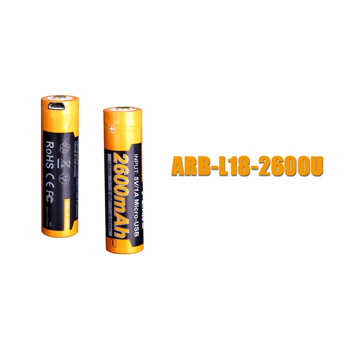 (1 Viê) Pin sạc Fenix 18650 - ARB - L18 - 2600U (2600 mAh - tích hợp cổng sạc Micro USB )