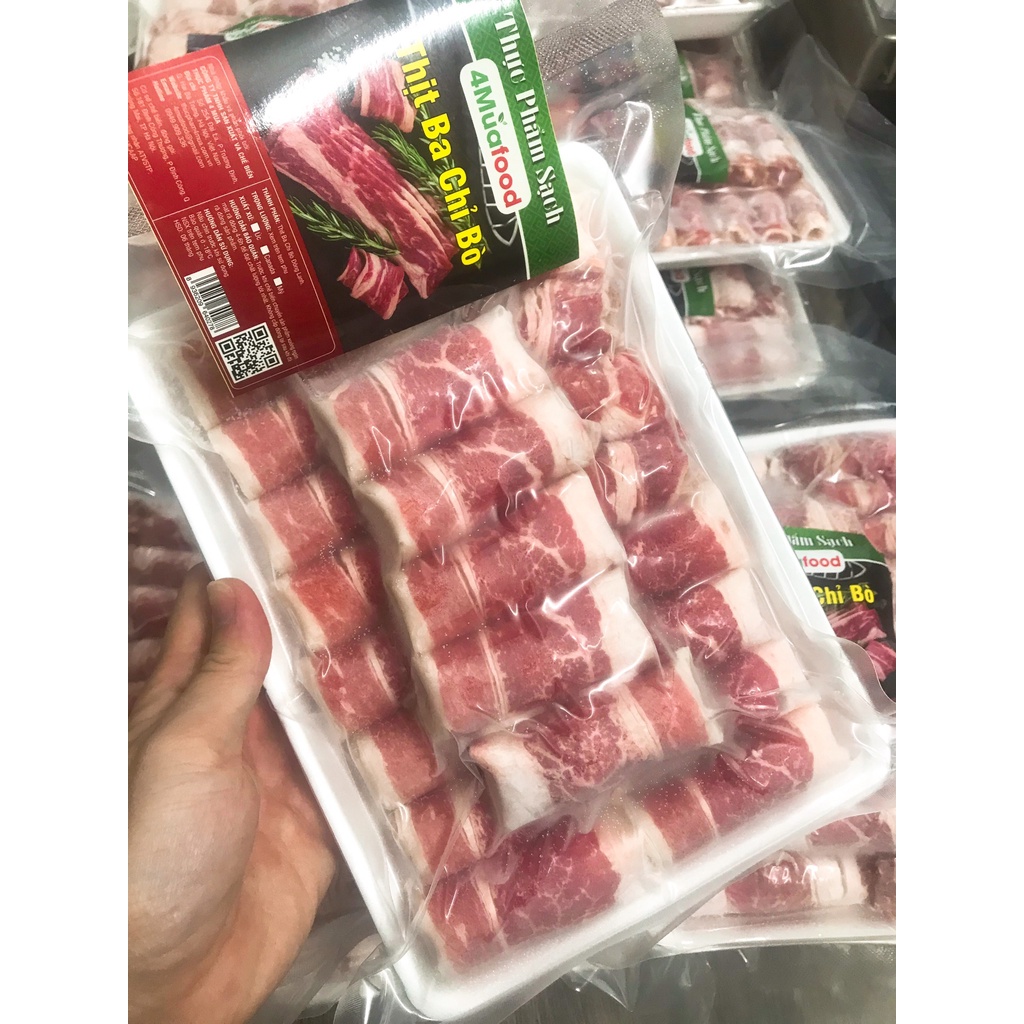 500gr Ba Chỉ Bò Mỹ cuộn loại 1 dùng thả lẩu - đóng khay hút chân không - 4Muafood - Thực Phẩm 4 Mùa