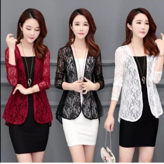 Áo khoác ren nhẹ mặc ngoài váy không tay; váy 2 dây; áo 2 dây. Phong cách Hàn trẻ trung, sang trọng.