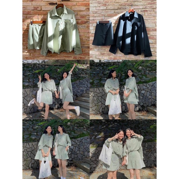 SET ĐỒ NỮ HAVA SET gồm áo sơmi tay dài và chân váy ngắn Chất Vải Đũi Nhăn Form Rộng Thoải Mái Style Hàn Quốc ULLZANG
