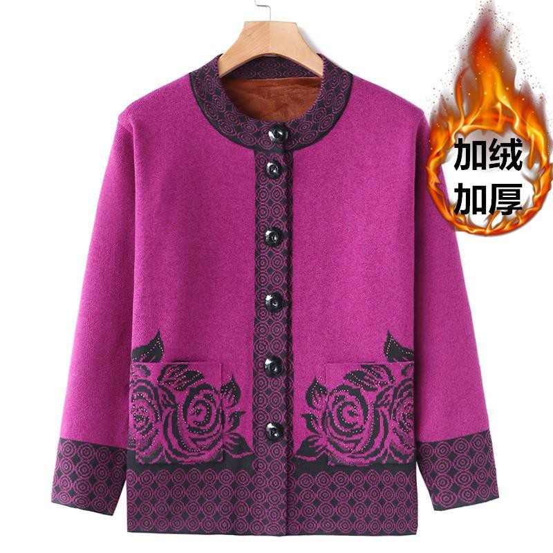 Áo Khoác Cardigan Lót Nhung Thời Trang Cho Nữ 60-70 Tuổi