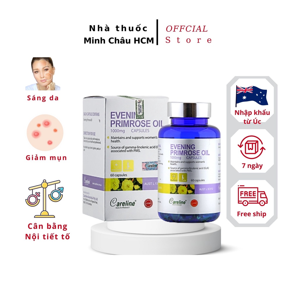 Tinh dầu hoa anh thảo, viên uống hoa anh thảo Careline Evening PrimroseOil,cân bằng nội tiết tố nữ 1000Mg