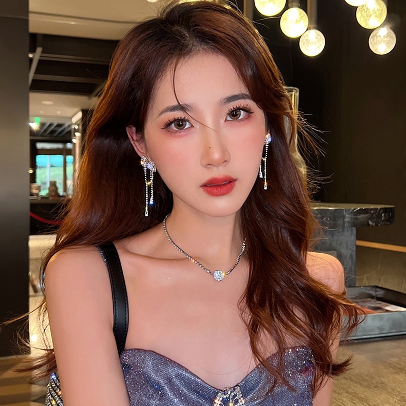 Khuyên Tai Tua Rua Hình Nơ Đính Đá Zircon Phong Cách Thời Trang Mới