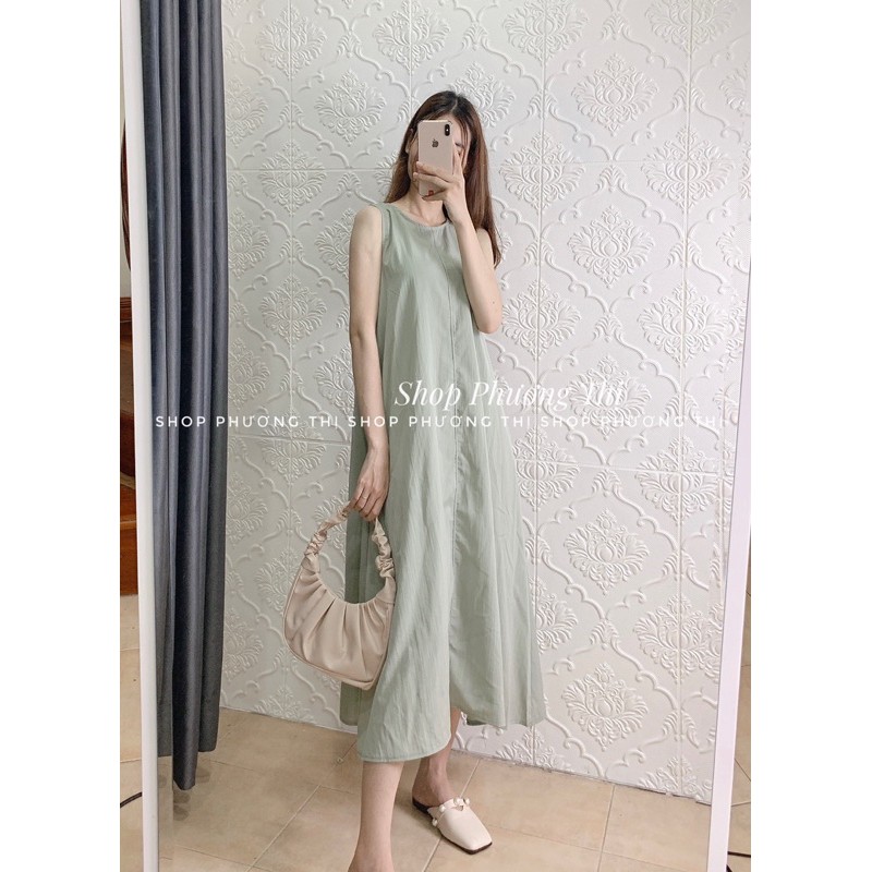 Váy ba lỗ suông chất thô trơn dáng xoè có túi - Đầm nữ maxi (hàng sẵn) | BigBuy360 - bigbuy360.vn