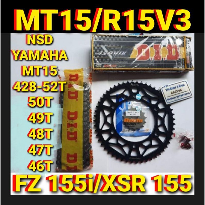 NHÔNG SÊN DĨA PHỐT MT15/R15V3/FZ 155/XSR 155 DĨA 46T 47T 48T 49T 50T 52T