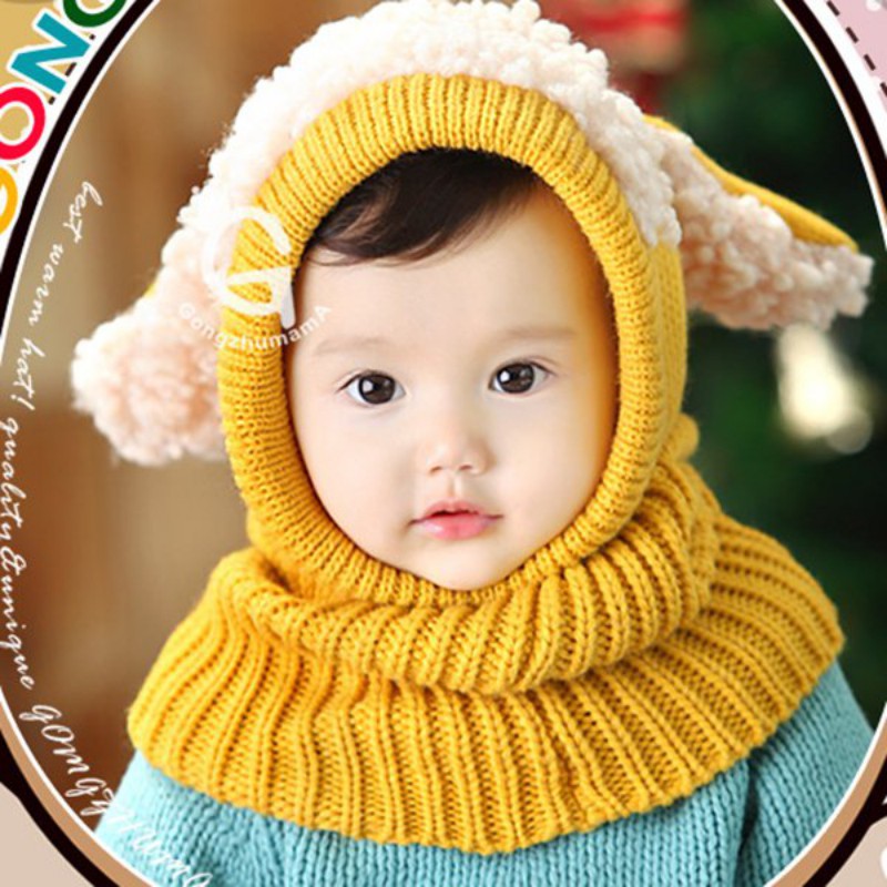 Mũ len phối khăn quàng cổ ấm áp đáng yêu dành cho em bé