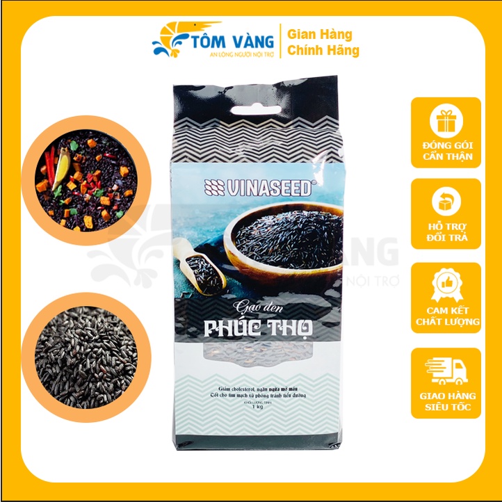 Combo 2kg gạo lứt Đen Phúc Thọ (Túi 1kg) - Tôm Vàng