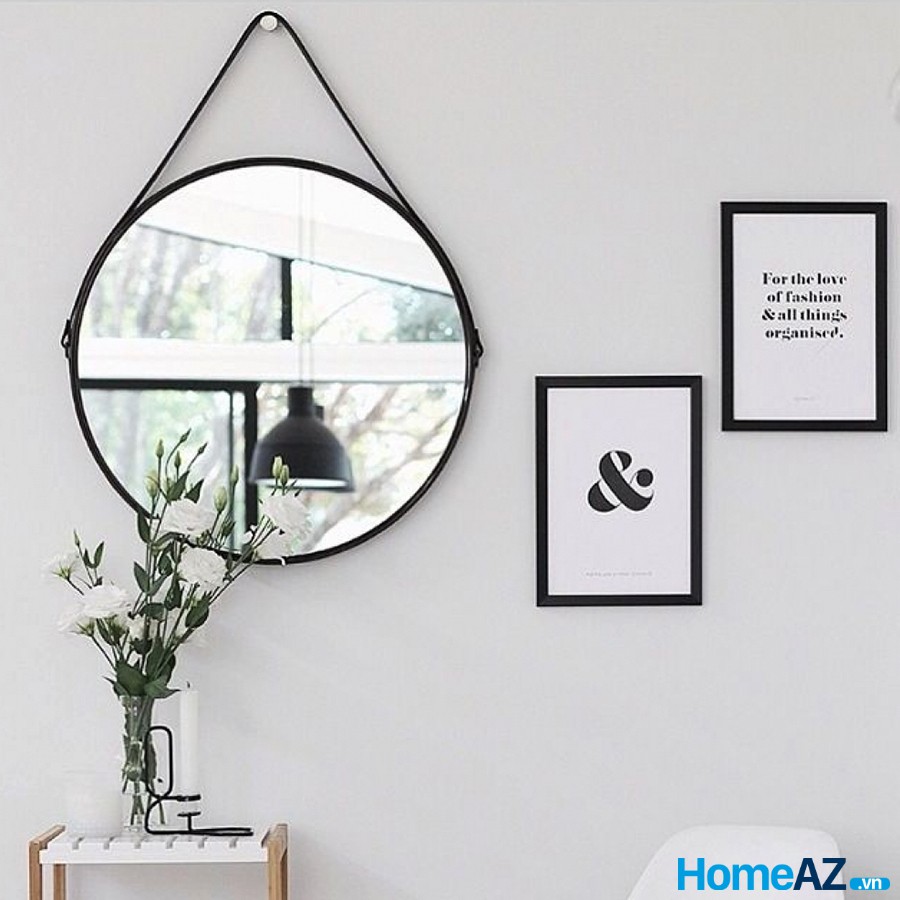 - Gương Tròn Treo Tường Kèm Dây Da Đường Kính 40cm - D40 cm