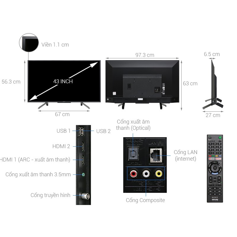 Smart Tivi Sony 43 inch KDL-43W660G , Hệ điều hành Linux OS, giao hàng miễn phí HCM