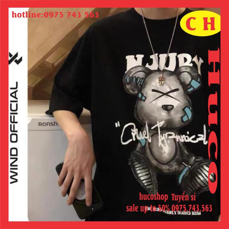 Áo thun hè tay lỡ unisex Gấu NJURY chất cotton form chuẩn ảnh nam nữ oversize ulzzang mặc đôi nhóm