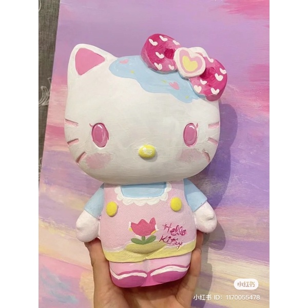 Tượng Hello Kitty Tô Màu - Đồ chơi thạch cao tô màu handmade DIY - Kèm màu nước và cọ