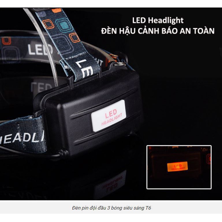 Đèn pin đội đầu 3 bóng siêu sáng - dụng cụ đi phượt tiện lợi